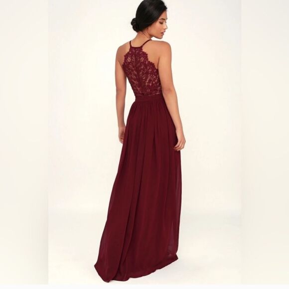 Lulus Love Spell Burgundy Lace Back Maxi Dress Size XS NWT - Picture 2 of 8